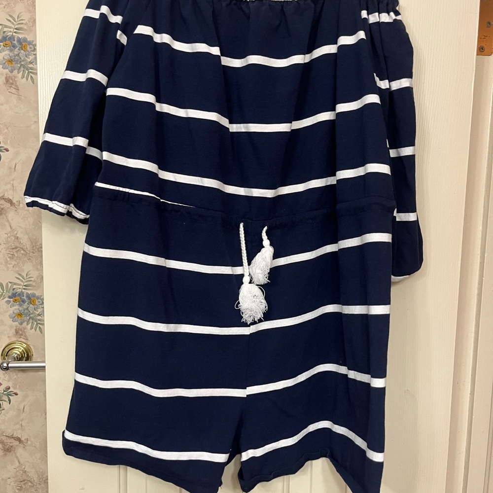 Navy and White Striped Romper